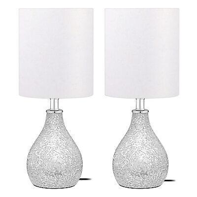#ad Modern Table Lamps Set of 2 Mirror Silver Gourd Design Mosaic Tiled Glass 17... $82.95