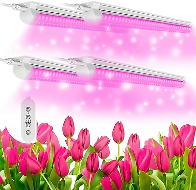 #ad T8 4FT 50W LED Grow Light Fixture Full Spectrum Plant Growing Lamp With Timer $298.88