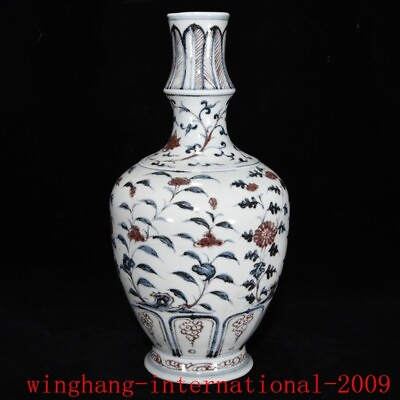 #ad Ancient Blueamp;white porcelain Underglaze red flowers grain exquisite bottle vase $350.00