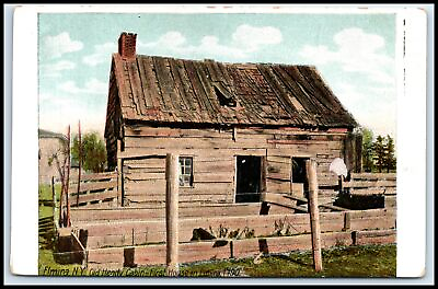 #ad Postcard Old Hendy Cabin First House In Elmira Elmira NY A36 $1.15