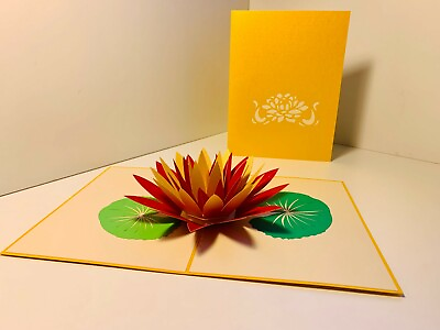 #ad Origami Pop Cards Gold Peaceful Lotus 3D Pop Up Greeting Card Happy Birthday AU $21.95