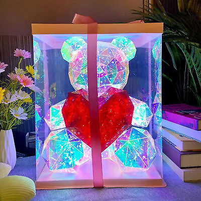 #ad Color Changing Romantic LED Glowing Galaxy Pink Teddy Bear Lamp Anniversary Gift $54.31