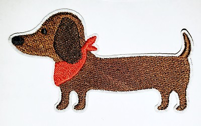 #ad Dachshund Patch Puppy Dog Embroidered Iron On Applique 3.50quot; X 2.25quot; Bandana $6.64