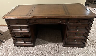 #ad Executive Desk by SLIGH 72W X 36D X 30H Dark Wood Finish Leather Inlay $695.00