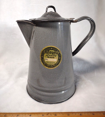 #ad RARE Antique Gray Moore Enameling amp; Mfg Co LaFayette Enamelware Coffee Pot *9quot; $39.99
