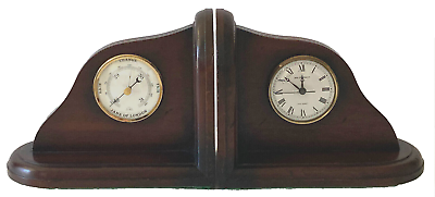 #ad Jans Of London Swiss Quartz Clock amp; Barometer VTG Rare Pair Wooden Bookends 7quot; H $299.99