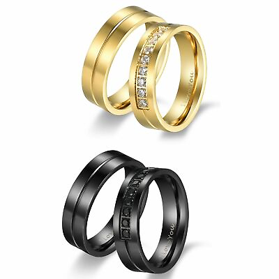 #ad 2pcs Hisamp; Hers Matching Wedding Band Couple I Love You Rings Set Stainless Steel $11.99
