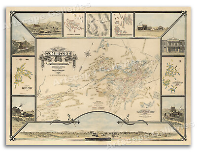 #ad 1881 Tombstone Arizona Territory Mining District Claim Map 24x32 $24.95