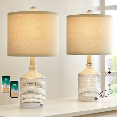 #ad 20quot; Farmhouse 3 Way Dimmable Touch Ceramic Table Lamp Sets of 2 Contemporary ... $110.60