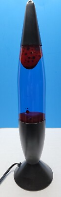 #ad Pliable Art Lamp 18quot; Tall Base amp; Cap Blue Fluid Red Lava 2001. $59.00