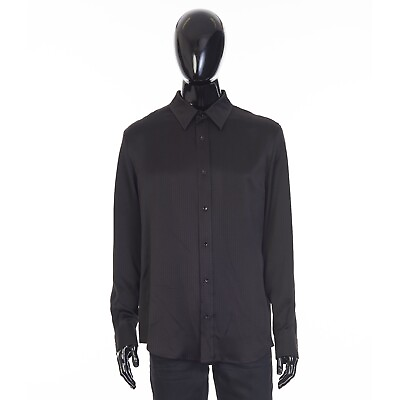 #ad CELINE 1700$ Silk Black Shirt Drugstore Collar Shiny Matte Polka Dot Print $1024.00
