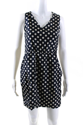 #ad Theory Womens Polka Dot Satin V Neck Sleeveless Sheath Dress Navy Blue Size 0 $40.81