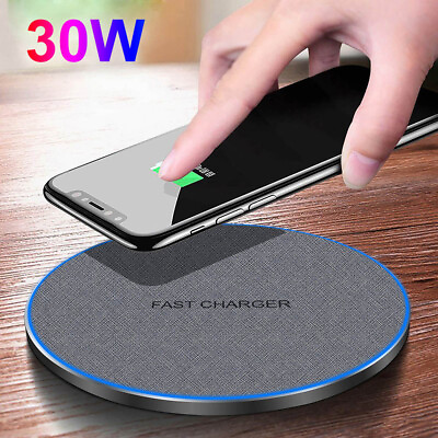 #ad US 30W Wireless Charger Charging Pad Mat For iPhone 14 13Pro Max 12 8Plus XS XR $13.99