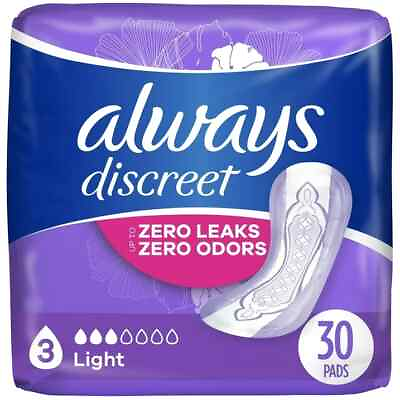 #ad Always Discreet Incontinence Pads for Women Light 30 Count $11.25