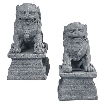#ad 2Pcs Mini Stone Lion Decor Chinese Style Desktop Adornment $10.63