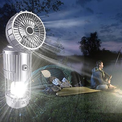 #ad Camping Lantern with Fan USB Rechargeable Solar amp; Battery Powered Camping Lampp $17.99