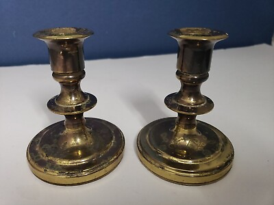 #ad Vintage Baldwin Brass Petite Candlestick Taper Candle Holders 4quot; Tall tarnished $12.99