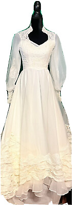 #ad Vintage 1970s Bishop Sleeve Sweetheart Neckline Wedding Dress By Alfred Angelo $299.95