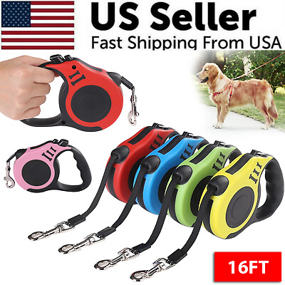 #ad 16.5FT Automatic Retractable Dog Leash Pet Collar Automatic Walking Lead Free US $8.89