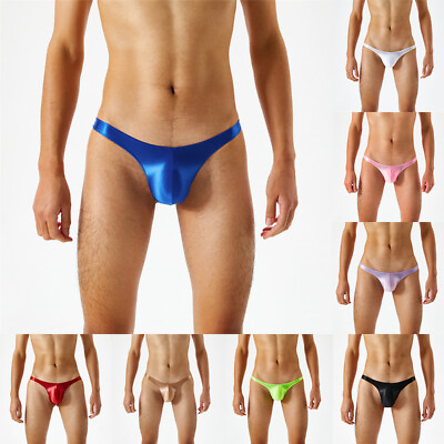 #ad Sexy Men#x27;s Underwear Smooth Shiny Briefs G string Low Rise Solid Color Thongs $7.99