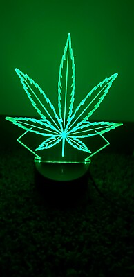 #ad Pot Leaf 3D LED Night Light 16 Color Changing Acrylic Decor W Remote $18.75