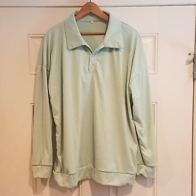 #ad Green Long Sleeve Collared Polo Rugby mens Size XL soft velour like II 5 $12.01