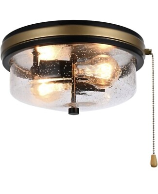 #ad SPACETHREE Industrial Farmhouse Close to Ceiling Light Fixture with Pull Chain M $80.00