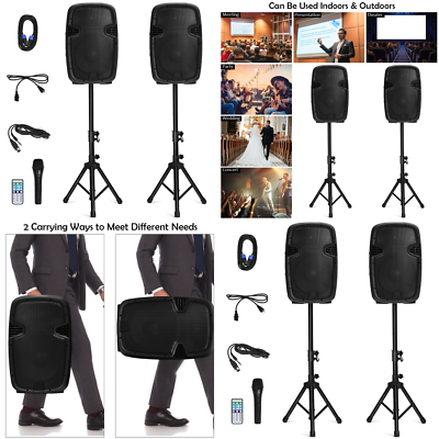 #ad Portable Powered Bluetooth Speaker System Microphone Stand Remote Cables 1600W $359.36