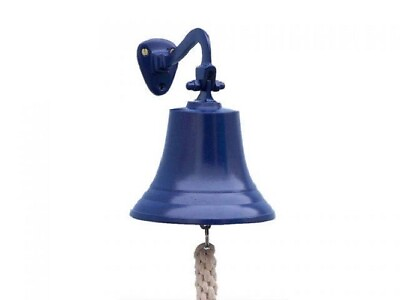 #ad Nautical 11quot; Hanging Ships Bell Solid Brass Blue Finish Full Rich Tone $233.00