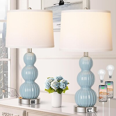 #ad Set of 2 Table Lamps with Usb Ports Bedside Bedroom Modern for Living Room $70.00