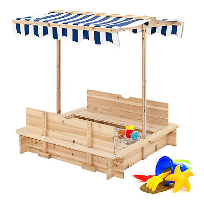 #ad Kids Wooden Sandbox with Canopy amp; Foldable Bench Seats $118.00