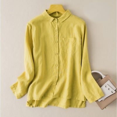 #ad Womens Solid Cotton Linen Shirt Baggy Blouse Tops Button up Formal OL Casual $42.02