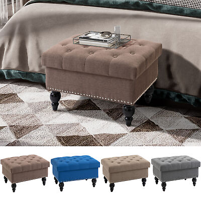 #ad 25quot; Fabric Tufted Storage Ottoman with Removable Lid Wood Legs $88.96