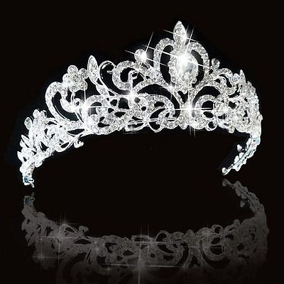 #ad Bridal Princess Austrian Crystal Tiara Wedding Crown Veil Hair Accessory Silver $9.89