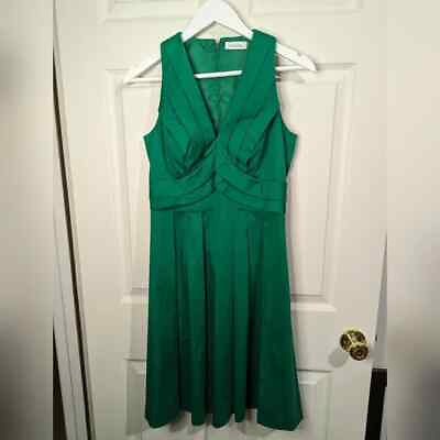 #ad Calvin Klein dress green sleeveless V neck gathered bodice pin up style size 4 $40.00