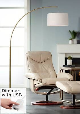 #ad Modern Arc Floor Lamp with USB Port 72quot; Tall Brass White Drum Shade Living Room $169.98