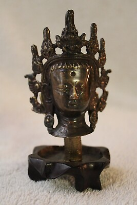 #ad Beautiful Antique Buddha Head Avalokiteshvara Bronze Mounted $135.00