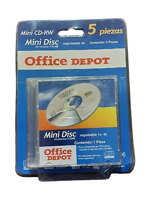 #ad Vintage Office Depot Mini CD RW 5 Discs 24 Minutes 210 MB Rewritable 4x NEW $25.95