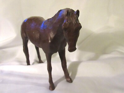 #ad VTG Stallion Horse Solid Dark Wood Figurine Free Standing 8quot; Nice $129.99