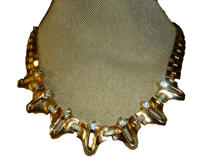 #ad Vtg Retro 13quot; Signed TARA Choker Necklace amp; Earrings Rhinestone Gold Tone Rare $37.65