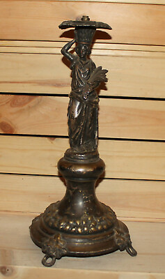 #ad Antique Art Nouveau hand made silver plated brass statuette woman holding wheat $334.12