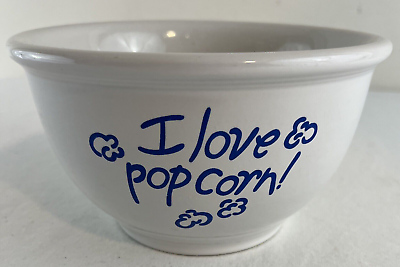 #ad I Love Popcorn Vintage Movie Night Ceramic Bowl Blue White 6.5x4quot; Stoneware $12.00