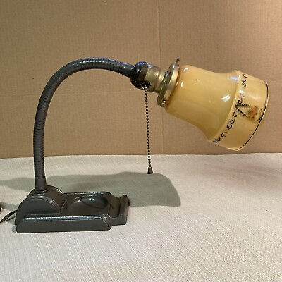 #ad Vintage Art Deco Gooseneck GEM NY Desk Lamp with Original Glass Shade $125.00