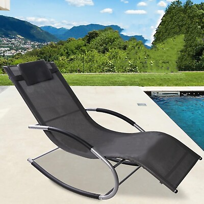 #ad VILOBOS Patio Rocking Chair Outdoor Zero Gravity Chaise Lounge Pool Deck Seating $75.99