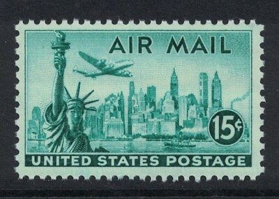 #ad Scott C35 Plane over New York City Skyline MNH 15c 1947 unused mint AIRMAIL $0.99