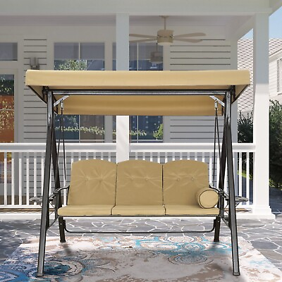 #ad Mondawe 3 Person Outdoor Canopy Swing Steel Patio Swing w Convertible Canopy $424.84