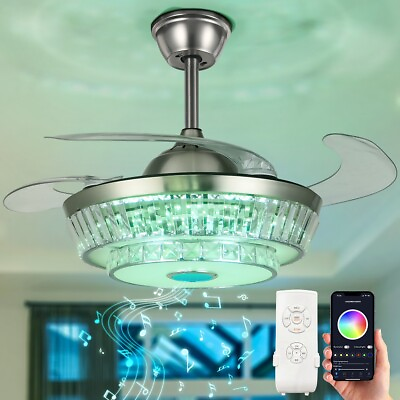 #ad 42quot; Reverisble Ceiling Fan Crystal Chandelier 7 Color LED 6 Speed w Music Player $180.19