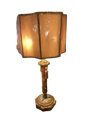 #ad Antique French Lamp With Stunning Marble Base Floral Blue Enamel amp; Brass Accent $559.99