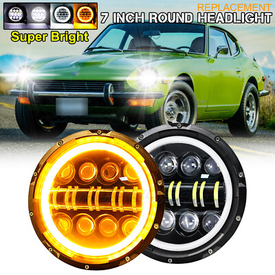 #ad Black Pair 7inch Round LED Headlights Hi Lo Beam For Datsun 280ZX 240Z 260Z 280Z $85.99