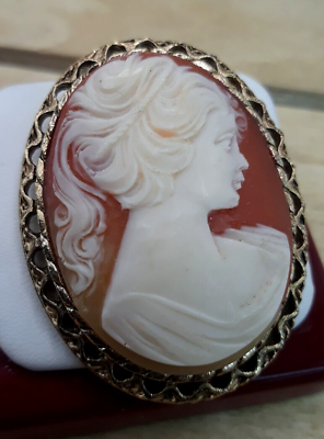 #ad Vintage Carved Resin Cameo Gold Tone Brooch 1.75quot; $14.99